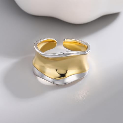 Wave Irregular Wide Chunky Statement Rings for Women Gold Plated Minimalist Simple Classic Ring Open Band Wrap Finger Rings Comfort Fit Birthday Party Wedding Jewelry Gift3
