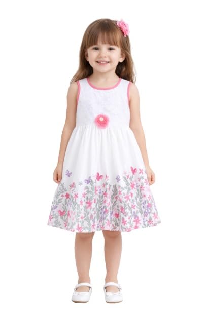Image of Funshine Girls Spring Summer Casual Dress for Kids | Soft Breathable Comfortable Everyday Wear for Play School Outings Birthday Parties & Family Occasions | Stylish Lightweight Trendy Outfit