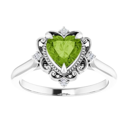 Generic Victorian 3 CT Heart Shape Peridot Ring 18K White Gold, Vintage Peridot Diamond Ring, Halo Lime Green Peridot Engagement Ring, August Birthstone Anniversary Ring Promise Ring2