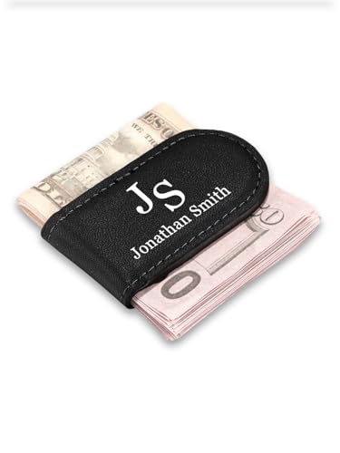 PiercingJ Custom Magnetic Leather Money Clip Slim Personalized Engraved Initials Credit Cards Clips For Him Men Father's Day - Main Image