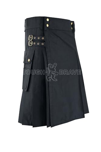 Men’s Black Utility Kilt 100% Cotton Jeans with Cargo Pockets Sizes 34-483