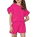VBGHZXJL Girls Summer Outfit Ruffle Sleeve Top And Elastic Waist Shorts Clothing Set Lightweight Casual Two Piece Girls Fashion (Hot Pink,8-9 Years)