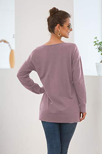 Jouica Women's Extra Soft V-Neck Pullover Sweater Long Sleeved Sweater Top With Hi-Low,Purple Gray,Large #TOP5