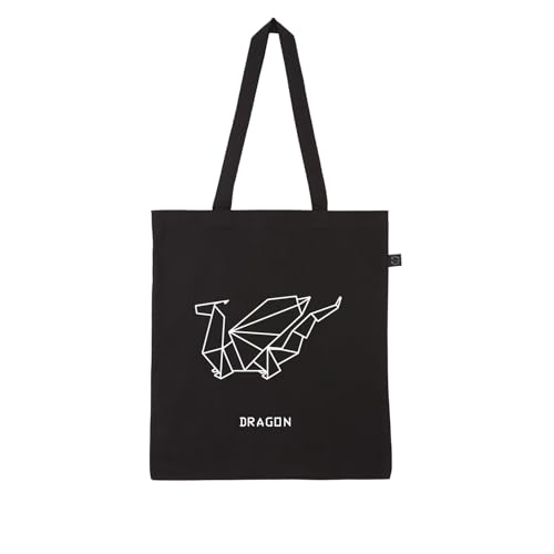 PRO' line Dshirt14 - Bolsa de la compra con silueta clásica de origami dragón, personalizable con nombre, accesorio ecológico para amantes de los dragones, Negro , Talla única