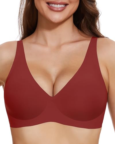 Image of Smooth V Jelly Bras for Women No Underwire Seamless Plunge Bralettes T Shirt Sleep Everyday Bra with Bra Extender