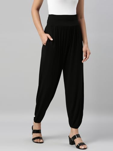 Image of GO COLORS Women Mid Rise Viscose Harem Pants | Wrinkle Free, Relaxed Fit, Free Size