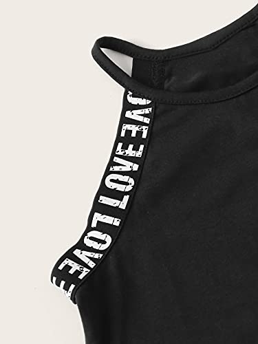 Milumia Girl's 2Pcs Outfit Letter Tape Halter Cami Crop Top And Dolphin Shorts Set Black 11-12 Years #TOP2