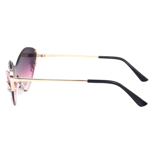 Image of Dervin Cat Eye Sunglasses for Women - UV400 Protection, Rimless Flower Diamond-Cut Lens, Trendy Driving Shades for Women