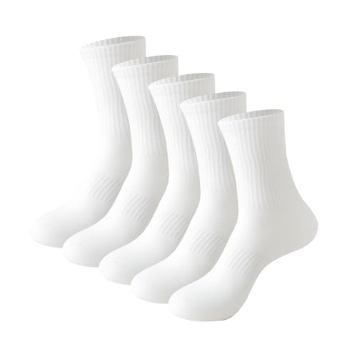 KUANYING Athletic Crew Socks Seamless Anti-pilling Cotton Socks for Men Women (5 Pairs With Present Box)