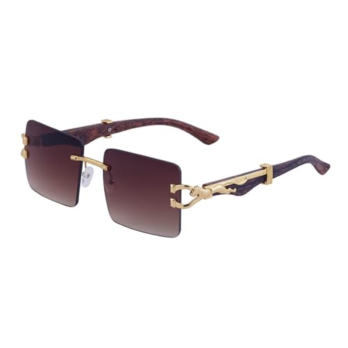 Lunettes de soleil en bois rétro carrées sans bords pour homme et femme tendance