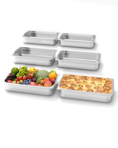 GarveeHome 6 Pack Full Size Food Pan, 4 in Deep Commercial Catering Hotel Pans, NSF Certified, Stainless Steel Anti-Jamming Steam Table Pan,No Handle + No Lid