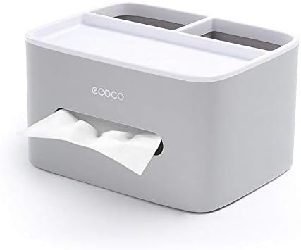 Multifunction Rectangular Tissue Holder Cover Case Facial Tissue Paper Box Napkins Dispenser Container Stylish Remote Control Pen Desk Storage for Living Room Bedroom Dressers Home Office Use (Grey)