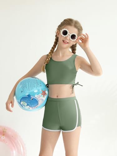 Image of Girl's 3 Piece Bikini Bathing Suit Printed Sport Swimsuits with Shorts Cove Up Sets Teen Girl's Swimwear