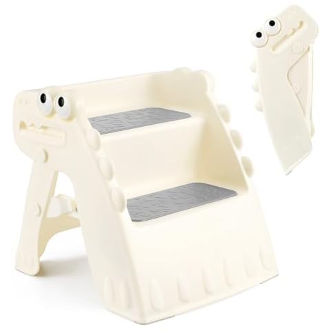 Onasti Toddler Step Stool Foldable Kids Step Stool,Bathroom Stool for Toddlers Non-Slip Toddler Step Stool for Bathroom Sink and Kitchen Counter with Cute Dinosaur Design(White) Cover