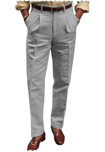 Men's Lightweight Linen Blend Dress Pants Casual Summer Beach Wedding Trousers