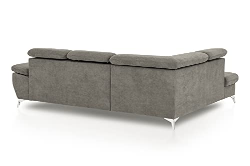 Mivano Eckcouch Gisele / Ecksofa mit Schlaffunktion, Stauraum, Armteilfunktion und Kopfteilverstellung / 256 x 83 x 209 / Velours, Beige – Bild 6