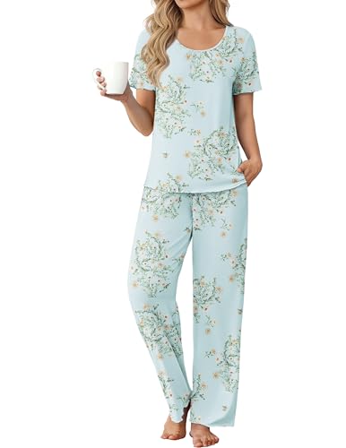 Ekouaer Bamboo Viscose Short-Sleeve Pajama Set