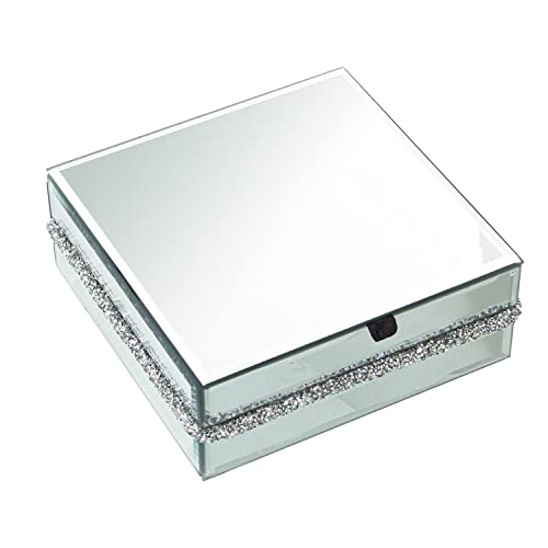 DRW Joyero Cuadrado de Cristal con Brillos en Espejo 15x15x6 cm
