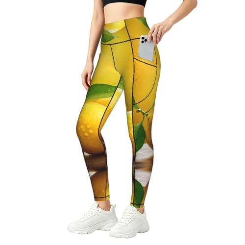 Legging sport femme doux à poches et motif citron haute performance