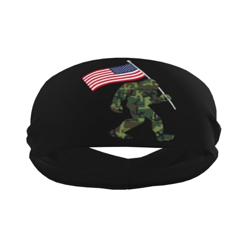 Bigfoot Funny Sasquatch American Flag Sweatband for Men Women Fashion Sports Wide Headband Absorb Sweat Hairband for Workout Running Yoga Basketball Football Tennis