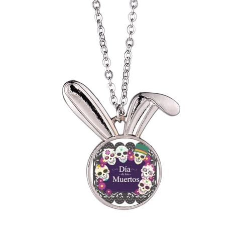Collier lapin Jour des Morts en pendentif illustré pour femme
