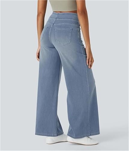 Grevela Pull Up Jeans Women's Stretch High Waist Wide Leg Fit Pocket Straight Loose Jeans3