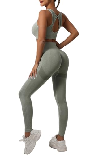 SISAY Completo Palestra Donna Estivo Push Up Tuta Sportiva Due Pezzi Pantaloni Leggings e Reggiseno Schiena Scoperta Pilates Set Abbigliamento per Allenamento Yoga Fitness Jogging Danza Activewear