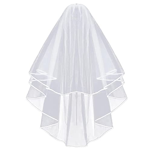 ☁Velo da sposa alla moda ed elegante: con un doppio strato di tulle, un effetto cascata al centro e un bordo a nastro, questo velo ha un design semplice e grazioso. Crea sottili riflessi che esaltano la tua bellezza ed eleganza, si abbina a qualsiasi abito da sposa.
