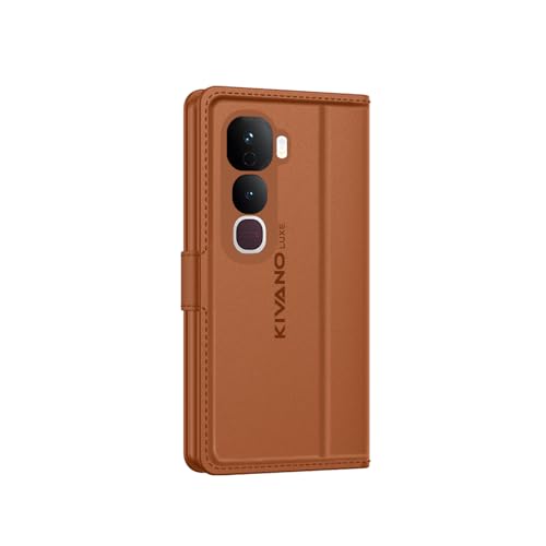 Image of KIVANO LUXE Compatible for Vivo Y400 Pro 5G Luxury Handmade Leather Magnetic Flip Folio Case | Card Holder & Kickstand | Slim Protective Cover | Unisex - Brown