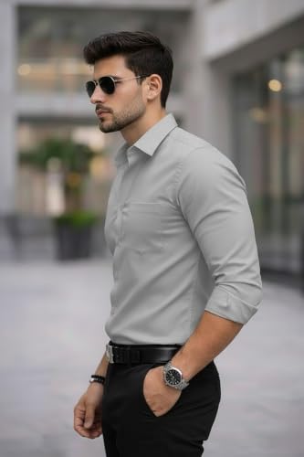 Image of Nexora Men's Slim Fit Formal Shirt, Cotton, Full Sleeve, Spread Collar, Breathable, Office
