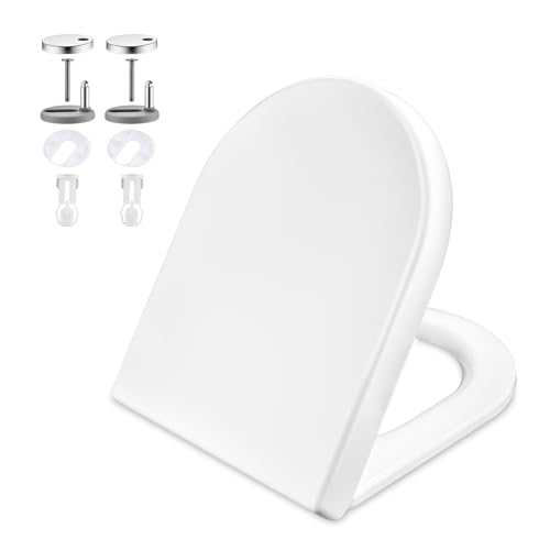 GRIFEMA G951 Tapa WC, UF Resin Tapa Inodoro Antibacteriano, No amarillea, Cierre Suave, Liberación Rápida una Fácil Limpieza, Asiento de Inodoro en Forma de D, Blanco[Exclusivo en Amazon]