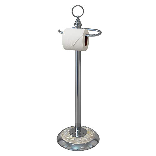 nu steel TGC13MOPH Freestanding Toilet Tissue Paper Roll Holder Stand Metal with Chrome and Mother of Pearl Mosaic Finish