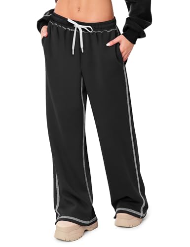 LUYAA Women Wide Leg Sweatpants Low Rise Baggy Fleece Sweatpants for Womens with Pockets 2025 Trendy