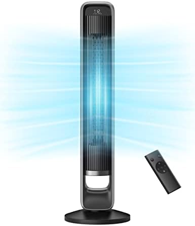 Tower Fan, 28dB 90°Oscillating Fan with DC Motor, 12 Speed Levels, 4 Wind Modes, 12-Hour Timer, Night Light, Portable Cooling Bladeless Floor Fan with Remote for Living Room Bedroom Office，42”