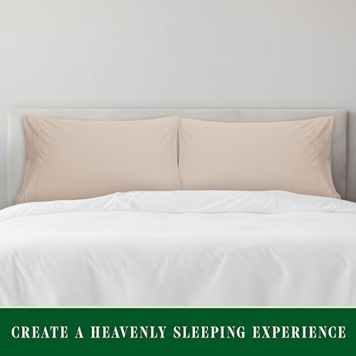 Image of Elegant Comfort Luxury Ultra-Soft 2-Piece Pillowcase Set - 1500 Premium Hotel Quality Microfiber Double Brushed - Wrinkle Resistant, King, Cream
