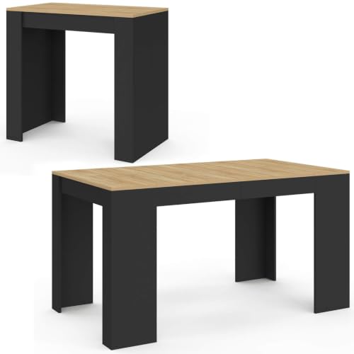 IDMarket - Table Console Extensible Orlando 6 Personnes 140 cm Bois Noir et façon hêtre