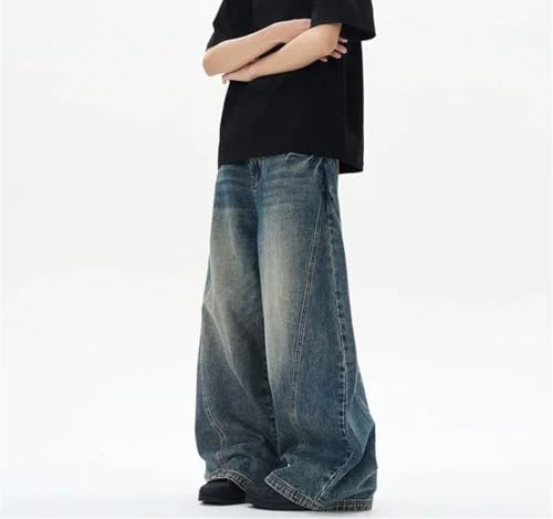 Men Vintage Loose Fit Wide Leg Distressed Denim Pants High Waist Business Casual Office Trousers3