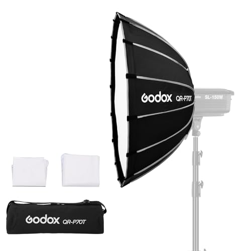 Godox QR-P70T 70cm/27.5inch Grand Angle Softbox Parabolique Quick Release Softbox Photography Studio Silver Wide Angle Soft Box pour Bowens Mount MonoLight et Flash pour GODOX SK400 pour Neewer