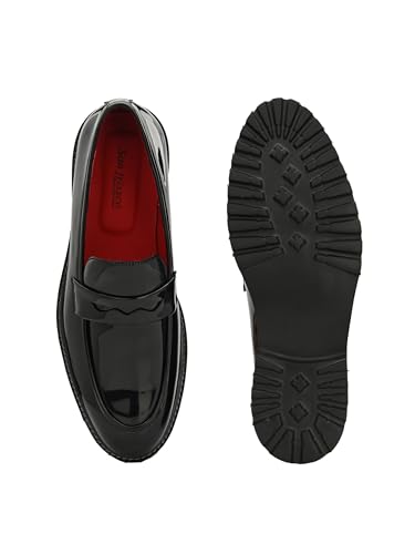 Image of San Frissco Men's Glossy Shine Loafers - Slip‑On Formal Shoes with Buckle, Anti‑Slippery Wrinkle‑Free Leatheratte Upper, Durable Lightweight Design, Comfortable Cushioned Footbed