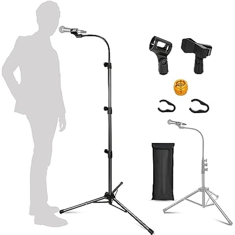 Mic Stand, Boom Microphone Stands Tripod Gooseneck Microphone Stand Height Adjustable from 24" to 67" with 2 Mic Clips for Singing Stage Performance Party Mic Mount Cover