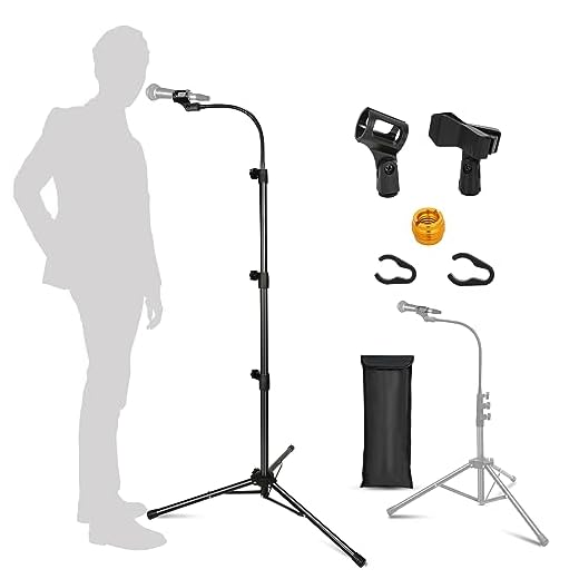 Mic Stand, Boom Microphone Stands Tripod Gooseneck Microphone Stand Height Adjustable from 24" to 67" with 2 Mic Clips for Singing Stage Performance Party Mic Mount