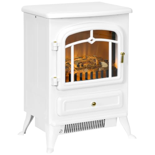 Image of HOMCOM Freestanding Electric Fireplace Heater Glass View 1000/2000W White