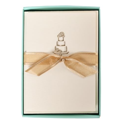 Image of Graphique Wedding Cake Cards, Pack of 10 Cards with Envelopes, Congratulations Greeting, Newlyweds, Blank Inside, Gold Foil Embossing, La Petite Press Collection Boxed Set, 3.25 inch x 4.75 inch