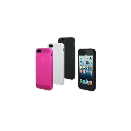 3 Housses MUVIT souple et moulante - Iphone SE/ 5 /5s - Lot de 3 coques: Une rose, une Blanche, une Noire - Top qualité