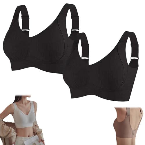 Genérico Sujetador Push up Ajustable, Sin Aros Y Acanalado para Mujer, Suave, Cómodo Y Sin Costuras para Uso Diario(Black 2Pcs,3XL)