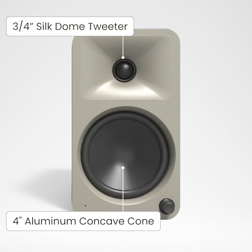 Image of Kanto ORA4 140W Powered Reference Speakers with Bluetooth 5.0 and USB-C Input | 4 inch Woofers with Deep Bass Extension | Bi-Amplified | 80 Hz Automatic Crossover | Reference Quality Sound | Pair | Moon