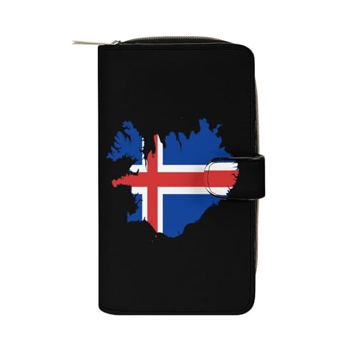 Flag Map of Iceland Fashion Women's Wallet RFID Blocking Bifold Clutch Purse Compact Card Holder 19.7x11x3.5cm