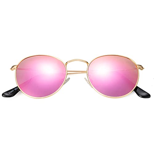 Image of Kursan Small Round Metal Polarized Sunglasses for Men Women Mirrored Lens Classic Circle Sun Glasses