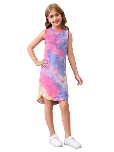 WDIRARA Girl's Tie Dye Sleeveless Dress Crew Neck Casual Summer Tank Dress