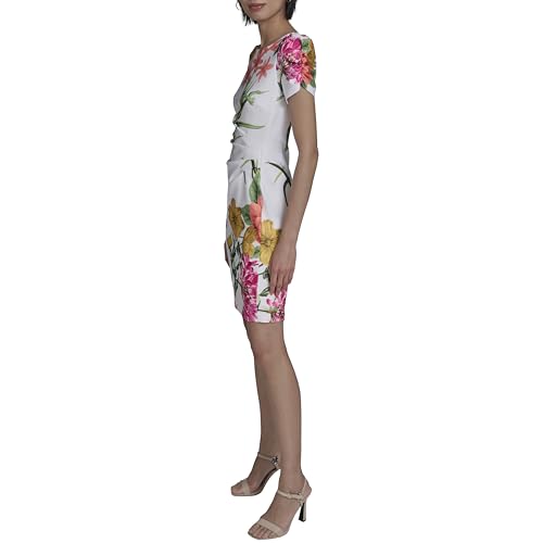 Image of KARL LAGERFELD Short Ruched Sleeve Jewel Neck Sheath Mini Dress